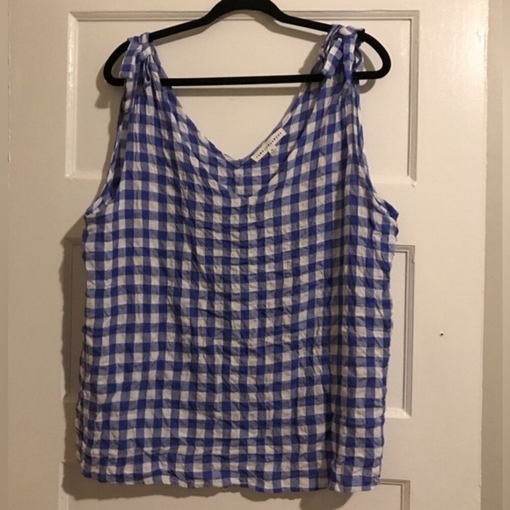 Anthropologie Jane + Delancey Blue Checkered Tie Strap V Neck Top